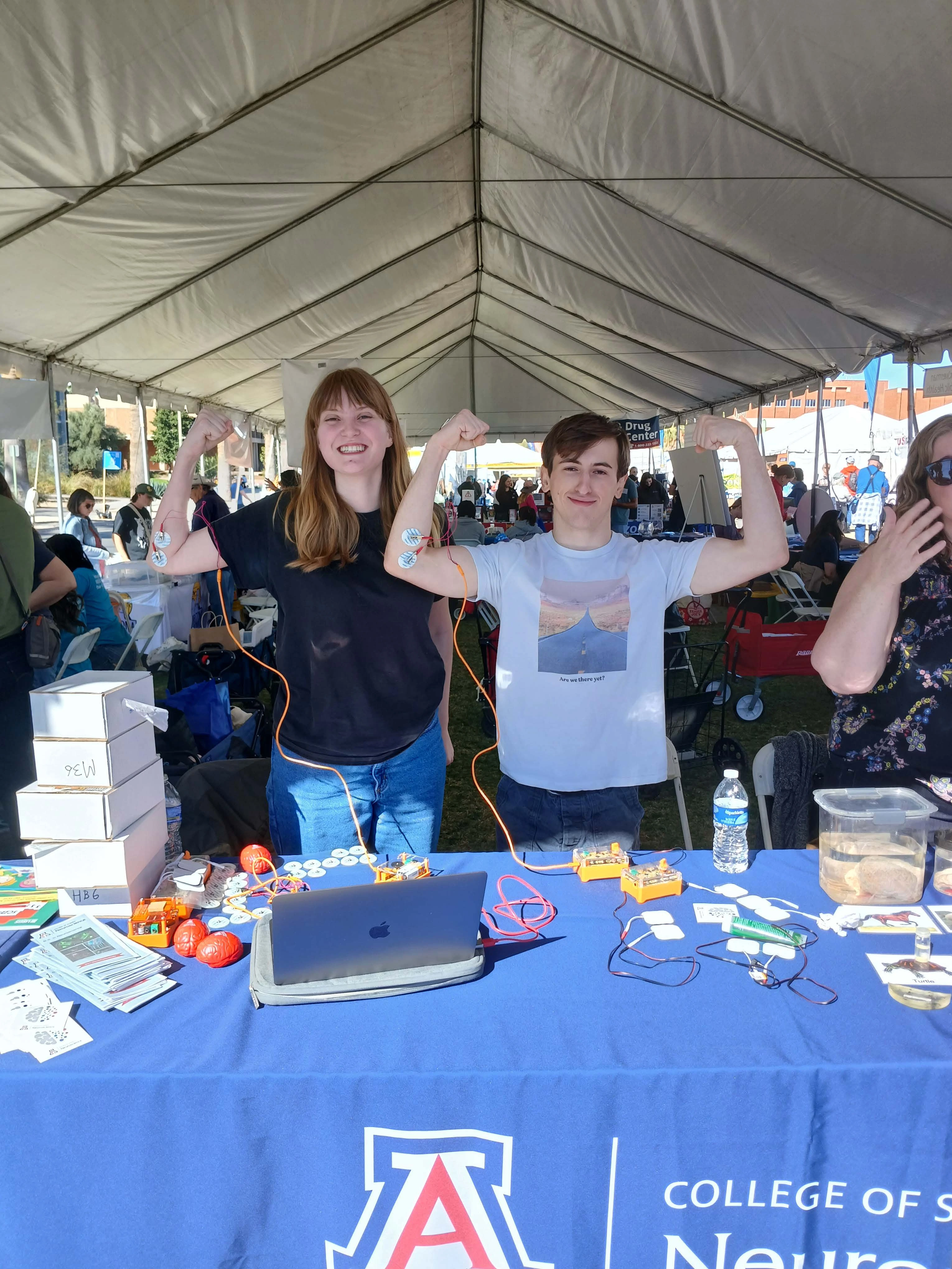 Undergraduate students with electrodes connected to them at Science City